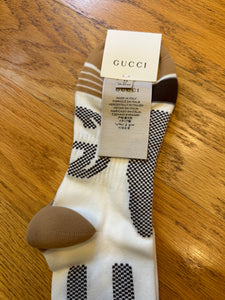 Gucci Interlocking GG Houndstooth Knee High Sock in Neutral Tones