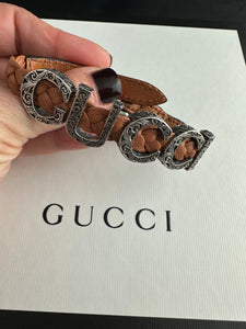 Gucci Garden Leather Bracelet with Silver Logo