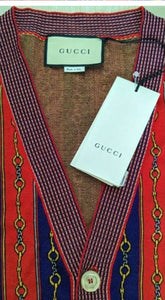 Gucci V-Neck Horsebit Chain Knit Cardigan