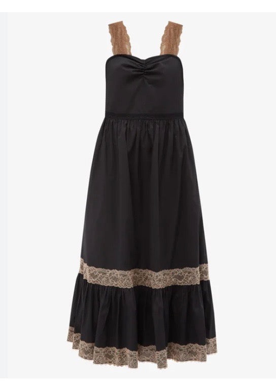 Gucci Lace-Trim Cotton Maxi Dress in Black
