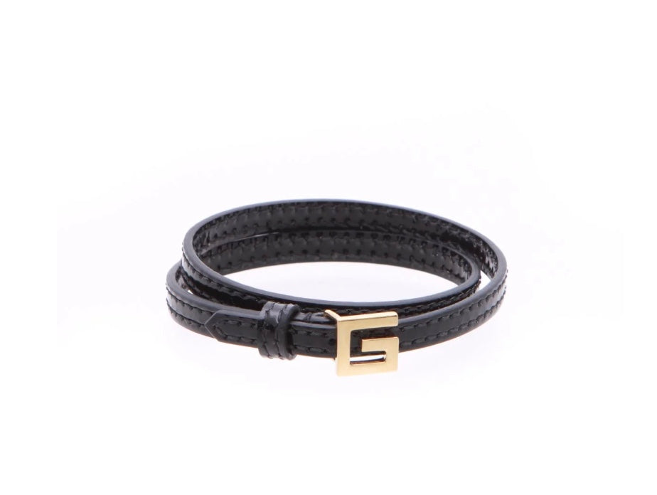 Gucci Black Leather Choker with Gold Square Logo