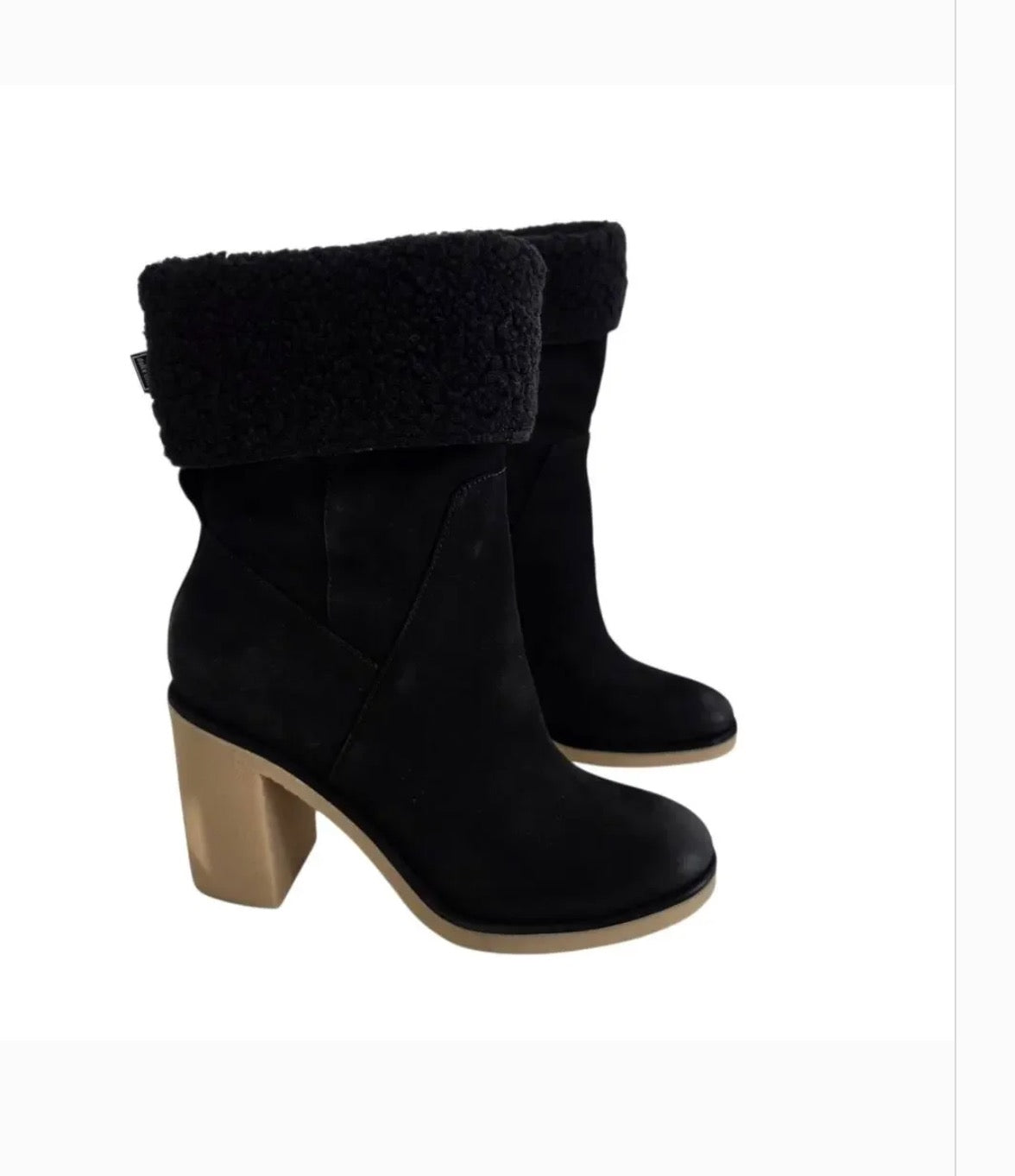 Dolce Vita Black Suede Leather Caddie Plush Faux Shearling Lined Plush Round Toe