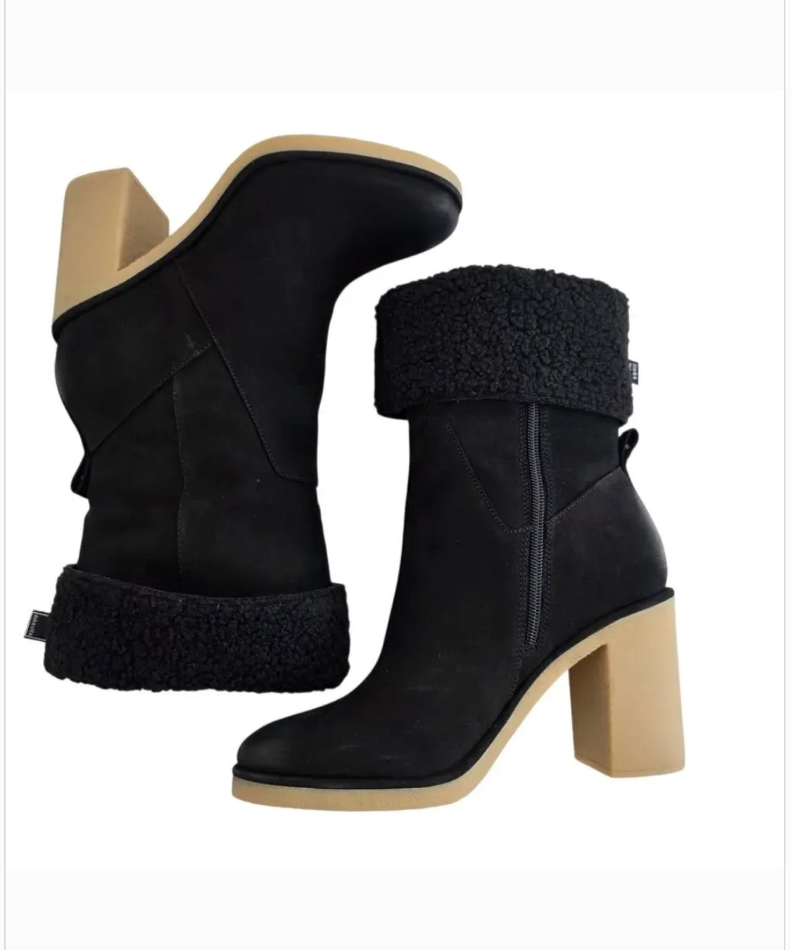 Dolce Vita Black Suede Leather Caddie Plush Faux Shearling Lined Plush Round Toe
