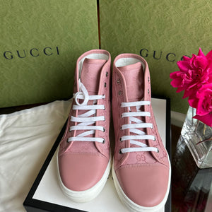 Gucci GG Miro Soft Canvas and Leather High-Top Sneakers in Pink and Wh –