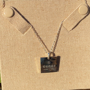 Gucci Logo Square Necklace in Sterling Silver