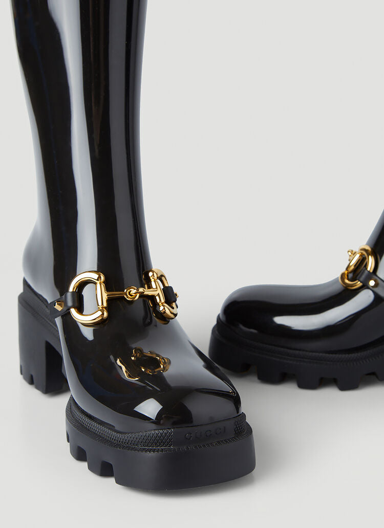 Gucci Horsebit Knee-High Rubber Boots in Black 39