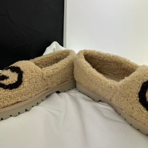 Gucci Interlocking GG Shearling Trim Loafers in Cream