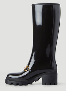 Gucci Horsebit Knee-High Rubber Boots in Black