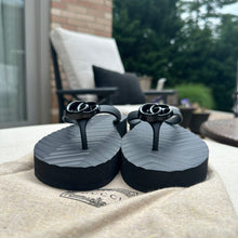Load image into Gallery viewer, Gucci GG Marmont Chevron Thong Flip Flops in Black