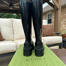 Load image into Gallery viewer, Gucci Horsebit Knee-High Rubber Boots in Black