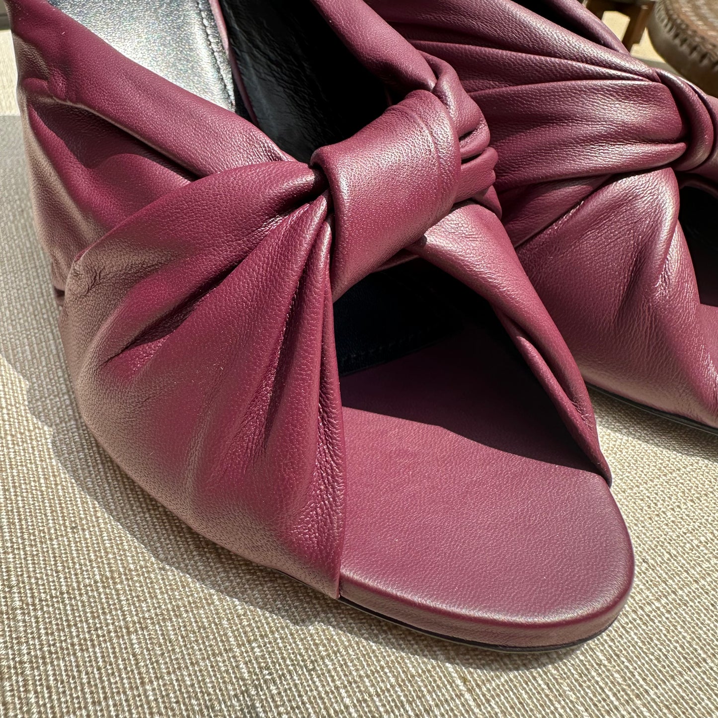 Balenciaga Smooth Nappa Drapy Sandal Pumps in Burgundy