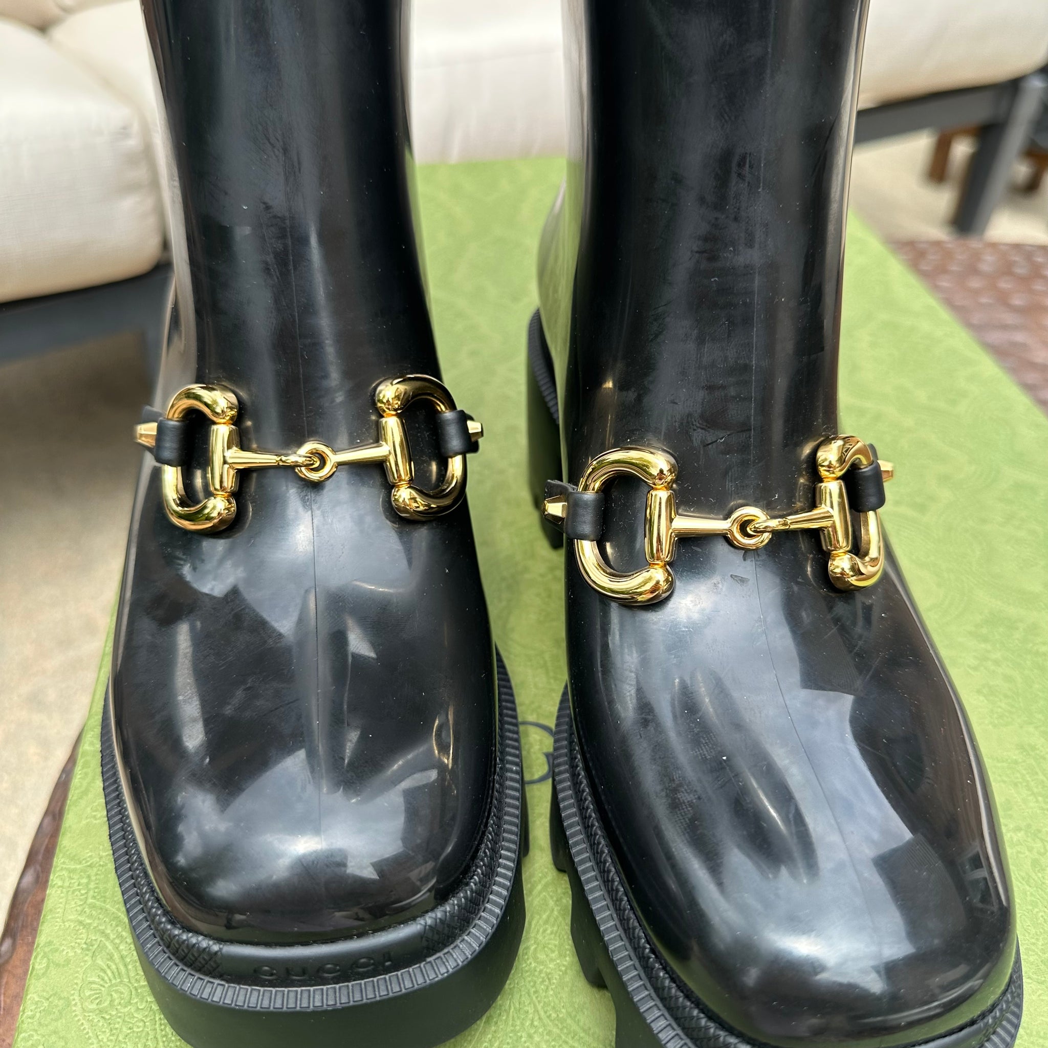 Gucci Horsebit - Detailed Heeled Rubber Rain Boots in Green