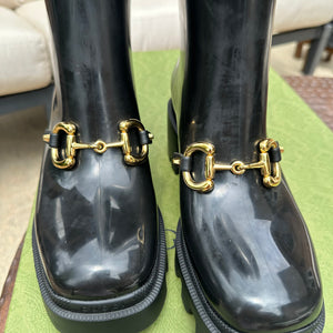 Gucci Horsebit Knee-High Rubber Boots in Black