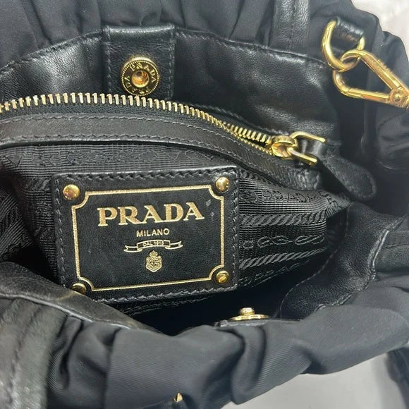 PREOWNED PRADA Vintage Nylon 2-way Bag with Side Ribbon in Black