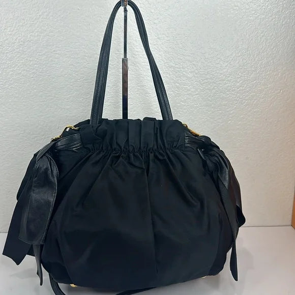 PREOWNED PRADA Vintage Nylon 2-way Bag with Side Ribbon in Black