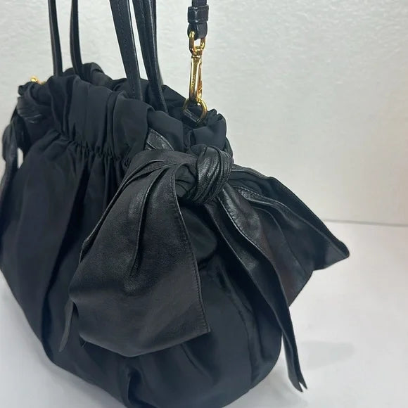 PREOWNED PRADA Vintage Nylon 2-way Bag with Side Ribbon in Black