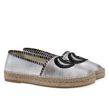 Load image into Gallery viewer, Gucci GG Embroidered Leather Espadrilles in Silver