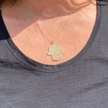 Load image into Gallery viewer, 14K Yellow Gold Hamsa Pendant Necklace 0.90 CTW with Adjustable Chain Length