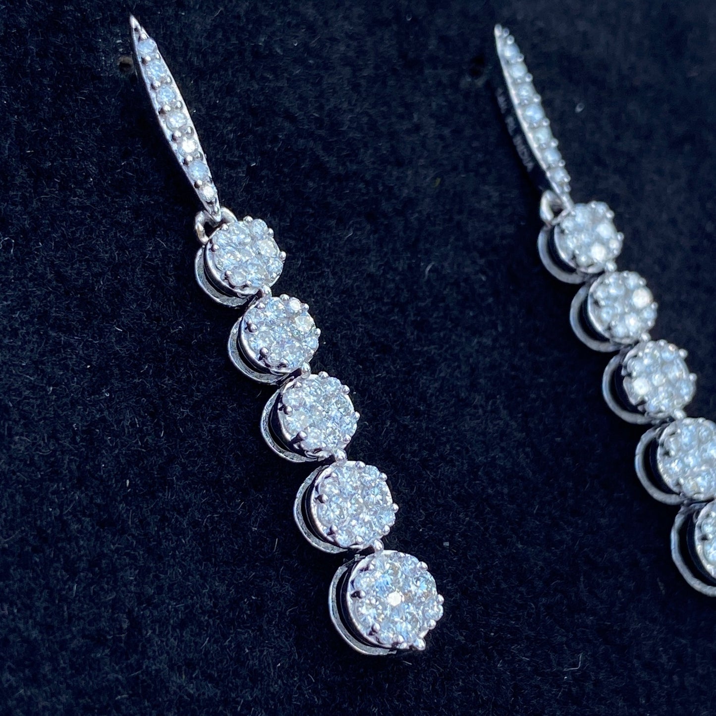 Diamond Cluster Linear Earrings in 14K White Gold 1.0 TCW