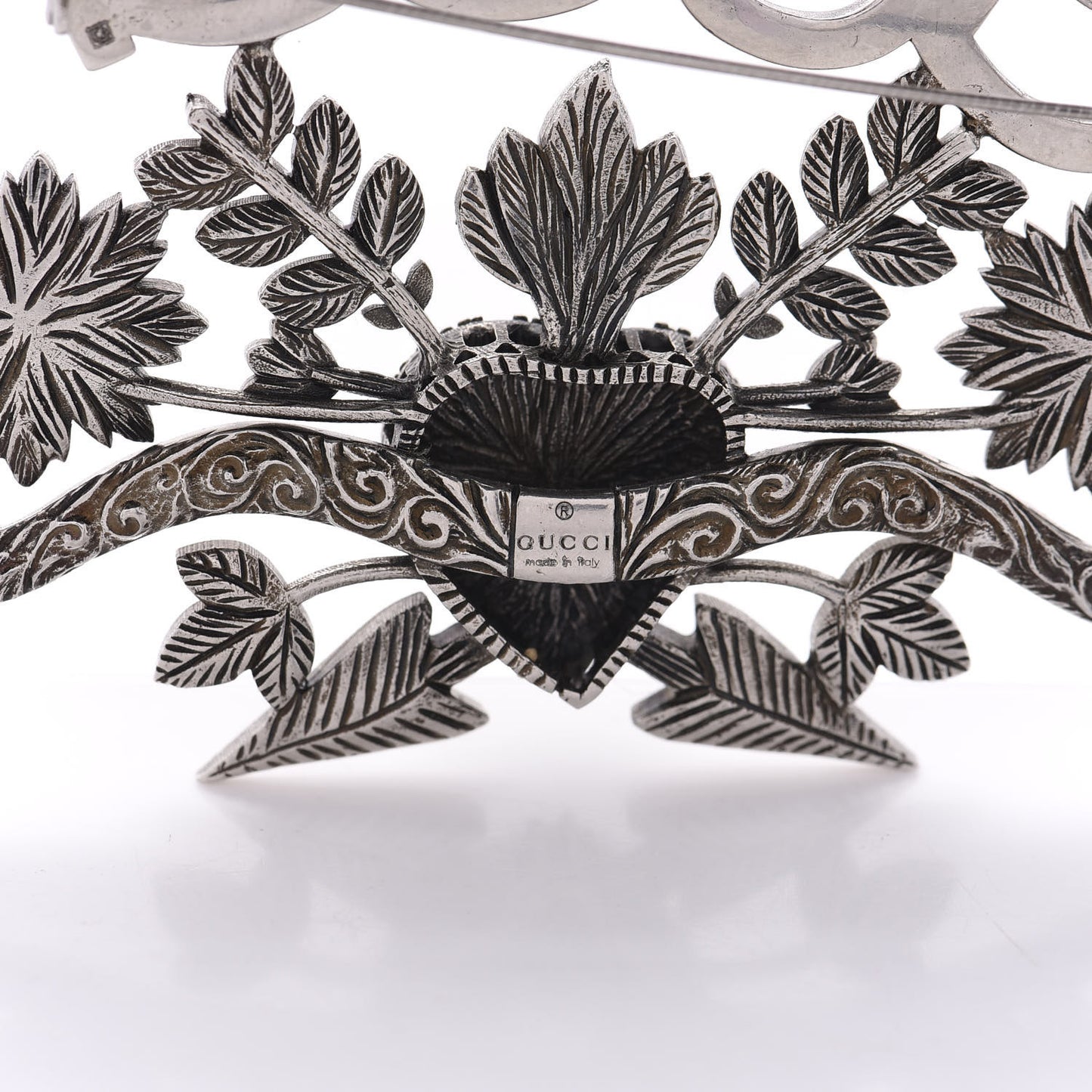 Gucci GUCCY Crystal Brooch in Silver