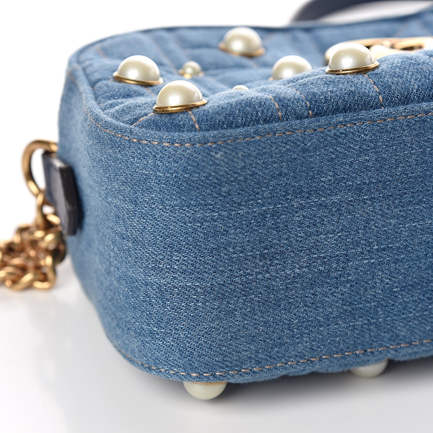 Gucci - GG Marmont Small Pearly Matelassé Denim Top Handle Bag