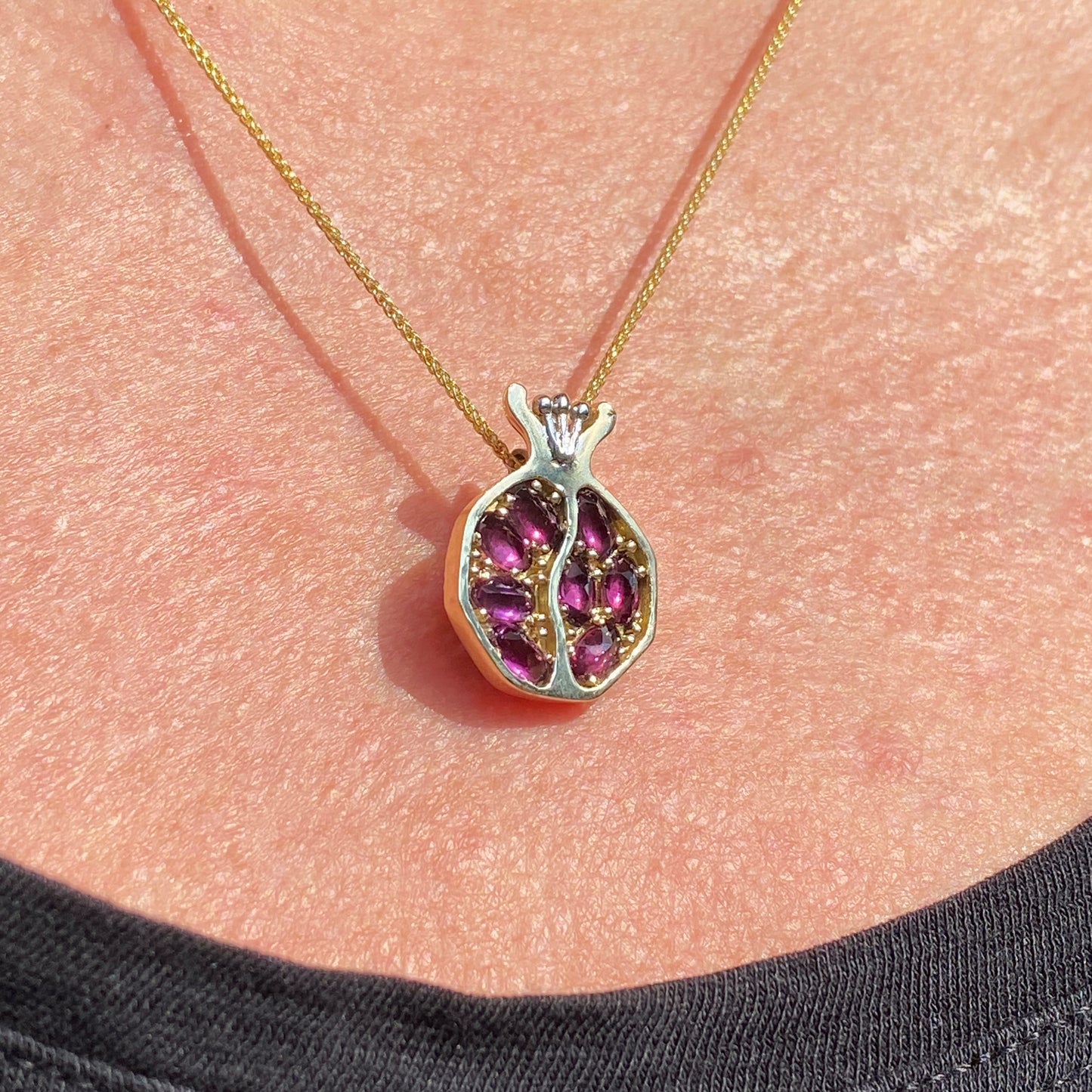 Gavriel 14K White and Gold Pomegranate Necklace with Garnets