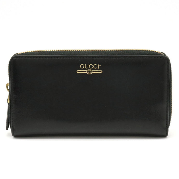 Gucci Zip Around Leather Wallet with Metallic Logo in Black