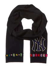 Load image into Gallery viewer, Gucci Wool NY Yankees Crystal Embellished Scarf in Black