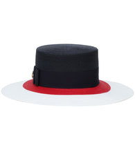 Load image into Gallery viewer, Gucci Papier Wide Brim Hat in Blue Red and White