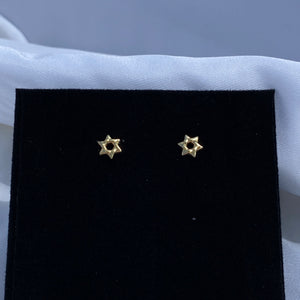 14K Yellow Gold Star of David Post Earrings