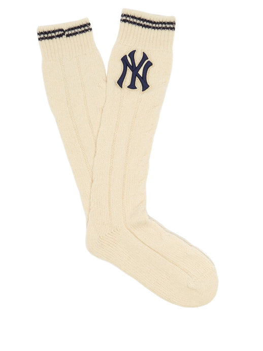 Gucci NY Yankees Wool Knit Socks in Beige