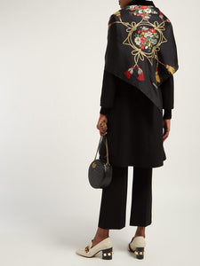 Gucci Floral and Tassel-print Silk Shawl in Black