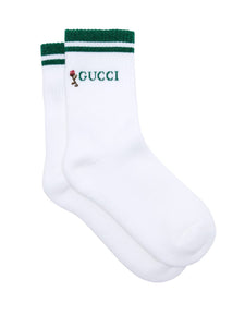 Gucci Rose-embroidered Cotton Ankle Socks in White and Green