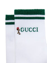 Load image into Gallery viewer, Gucci Rose-embroidered Cotton Ankle Socks in White and Green