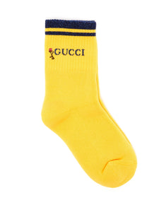 Gucci Rose-embroidered Cotton Ankle Socks in Yellow