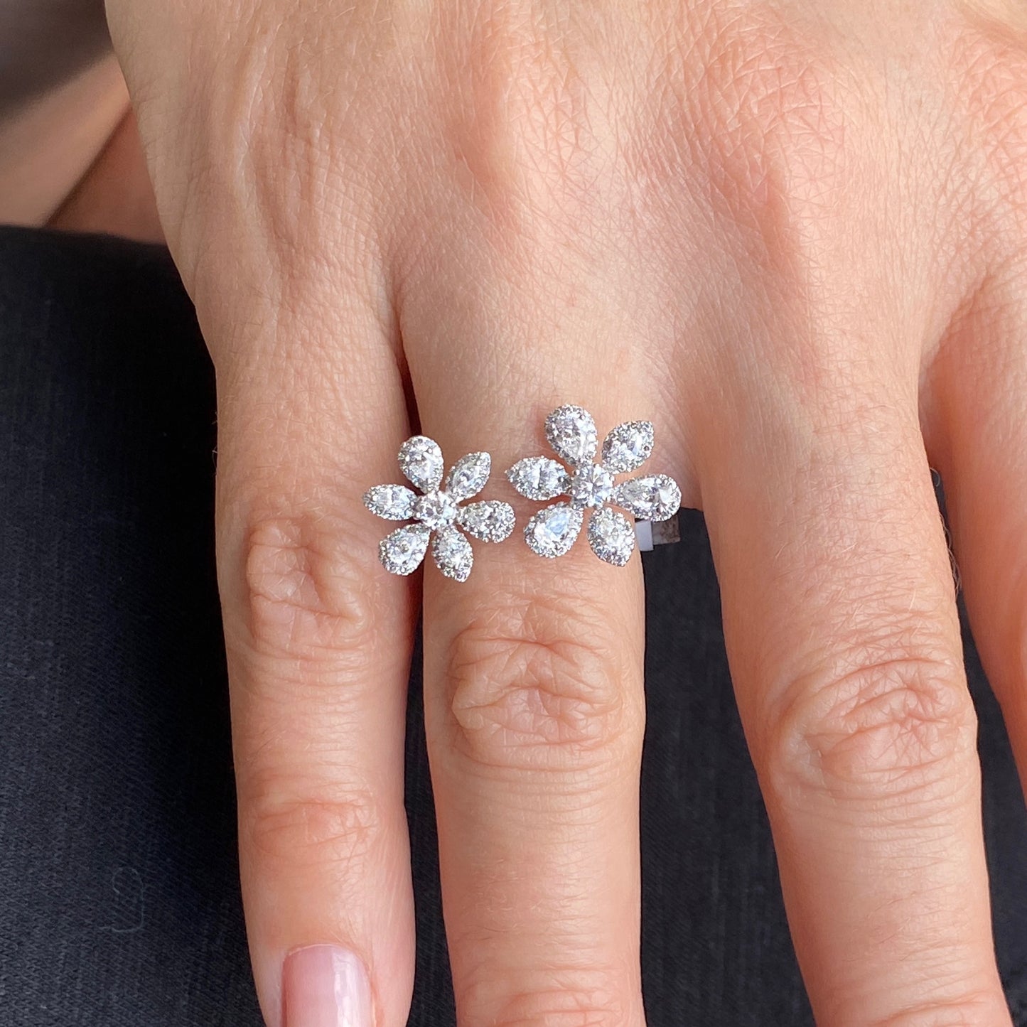 Fancy Cut Flower Ring in 14K White Gold 1.25 Total Carat Weight Gen Diamond