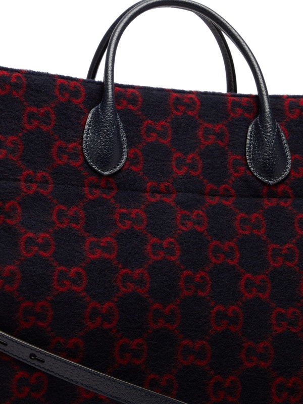 GUCCI Covered Wool GG Monogram Large Tote Bag Navy Red 1280816