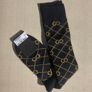 Gucci Knee High Socks in Navy with Gold Interlocking GG