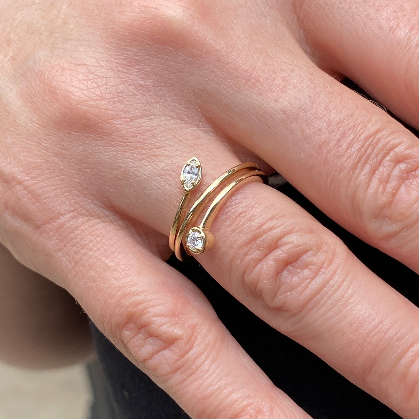 Diamond Marquis Round Bypass Ring 14K Yellow Gold 0.20 TCW