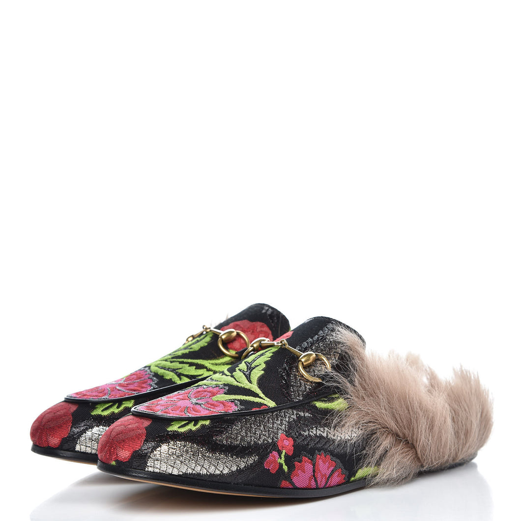 Gucci Women's Princetown Apron Toe Mules Tapestry Brocade