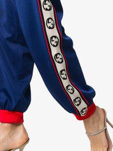 Gucci GG Logo Stripe Jersey Track Pants in Blue
