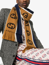 Load image into Gallery viewer, Gucci GG Stripe Scarf in Navy and Brown