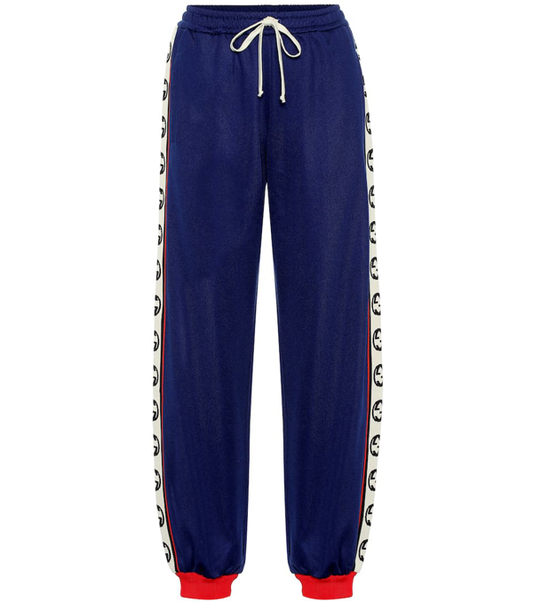 Gucci GG Logo Stripe Jersey Track Pants in Blue