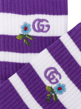 Load image into Gallery viewer, Gucci Embroidered Flower and Logo Socks in Purple