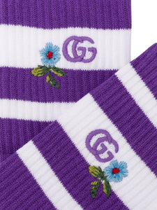 Gucci Embroidered Flower and Logo Socks in Purple