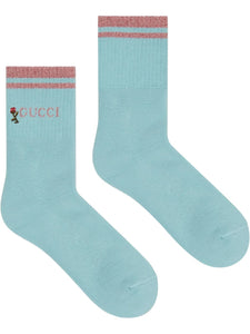 Gucci Rose-embroidered Cotton Ankle Socks in Blue