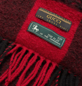 Gucci Fringed Padded Checked Wool Scarf in Red