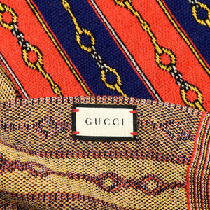 Gucci Cotton Cashmere Horse-bit Chain Scarf in Navy and Red