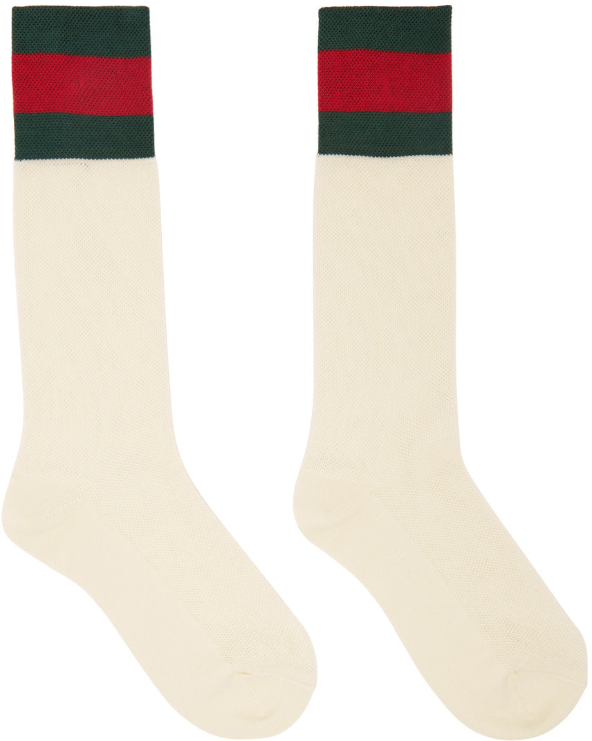 Gucci Mesh Cotton Socks with Web in White with Green and Red Stripe Gucci Mesh Cotton Socks with Web in White with Green and Red Stripe