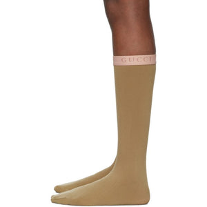 Gucci Lit Amila Mesh Calf Socks in Tan